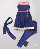 Babyhug Sleeveless Kurta Churidar And Dupatta Set - Navy Blue