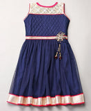 Babyhug Sleeveless Kurta Churidar And Dupatta Set - Navy Blue