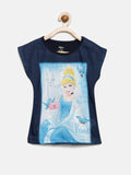 YK Disney Girls Navy Blue Printed T-shirt