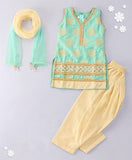 Babyhug Sleeveless Kurti And Salwaar With Dupatta - Green